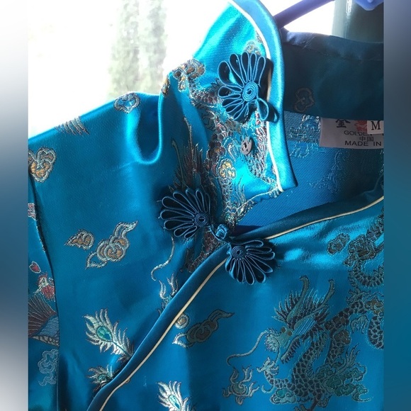 🐉 STUNNING *NEW* TURQUOISE CHINESE CHEONGSHAM QIPAO DRESS 👗 SIZE MED US SZ 2 - Picture 2 of 14